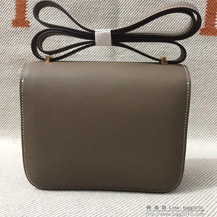 HERMES愛馬仕 H空姐包 進口原廠EP皮 頂級蜜蠟製作 街拍必備單品 土黃金銀 單肩斜挎包  Ama1577